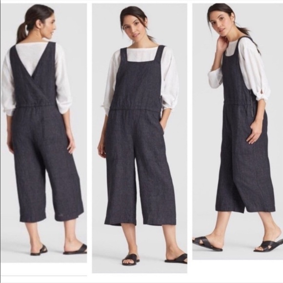 Eileen Fisher 3X 100% Organic Linen Overalls Jumpsuit Cropped Wide Leg Women's - Picture 1 of 11